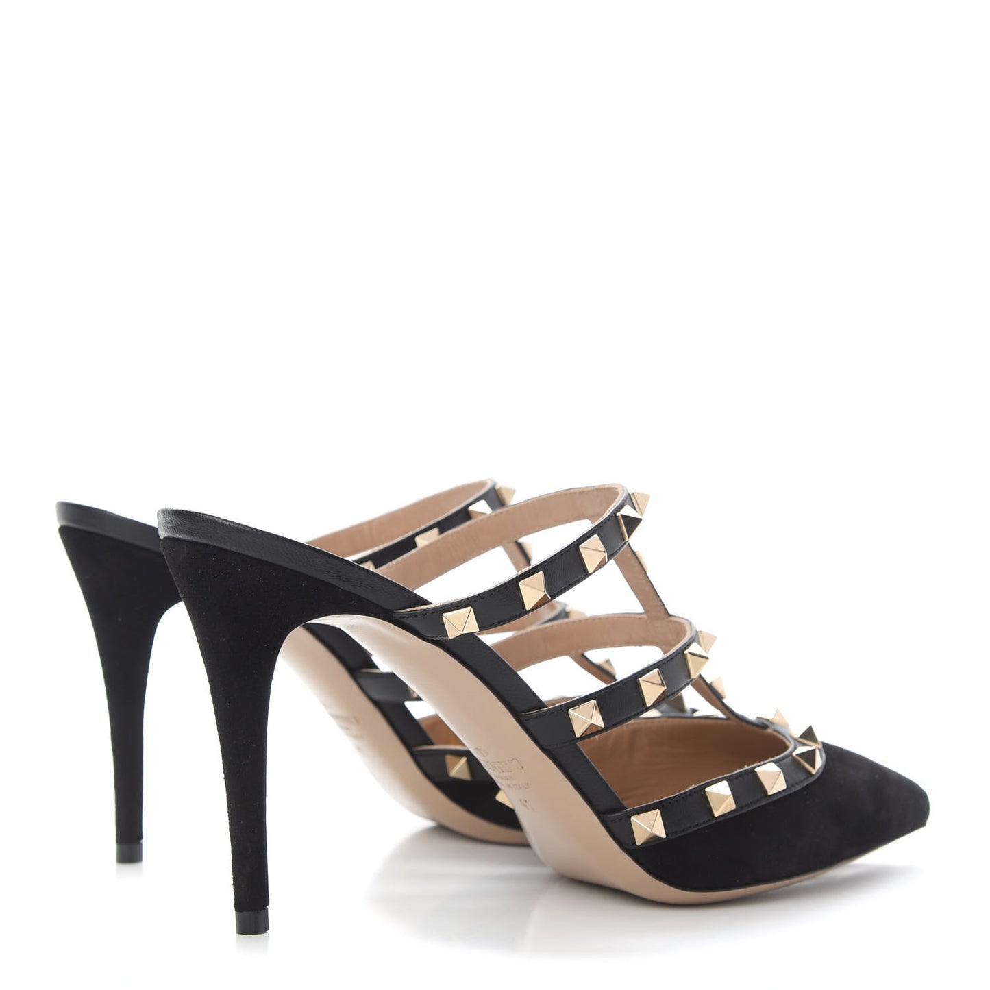 Suede Nappa Rockstud 90mm Cage Mules 41 Black