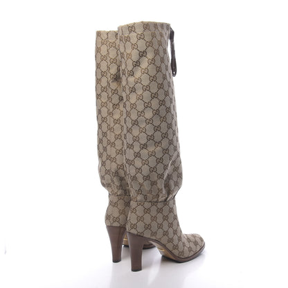 Gucci Monogram Malaga Kid Lisa Mid Heel Boots 36 Beige Ebony 4 of 8