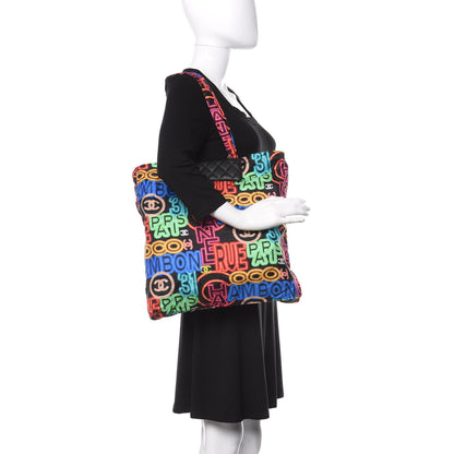 Chanel Caviar Fabric Quilted Foldable Tote With Chain Black Multicolor 3 of 18