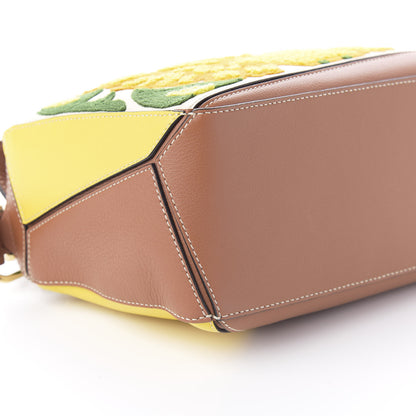 Loewe Calfskin Embroidered Floral Small Puzzle Bag Tan Yellow 7 of 10