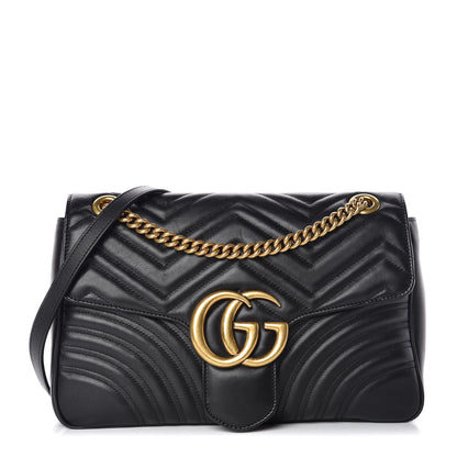 Gucci Calfskin Matelasse Medium GG Marmont Shoulder Bag Black 1 of 16