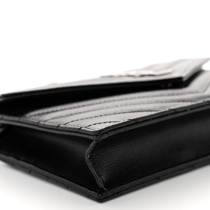 Saint Laurent Grain De Poudre Matelasse Chevron Monogram Envelope Chain Wallet Black 8 of 10