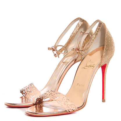 Christian Louboutin Metallic Glitter Calf Vegetable PVC Valnina 100 Sandals 40.5 Version Poudre 3 of 6