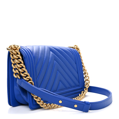 Chanel Lambskin Chevron Quilted Medium Boy Flap Blue 3 of 10