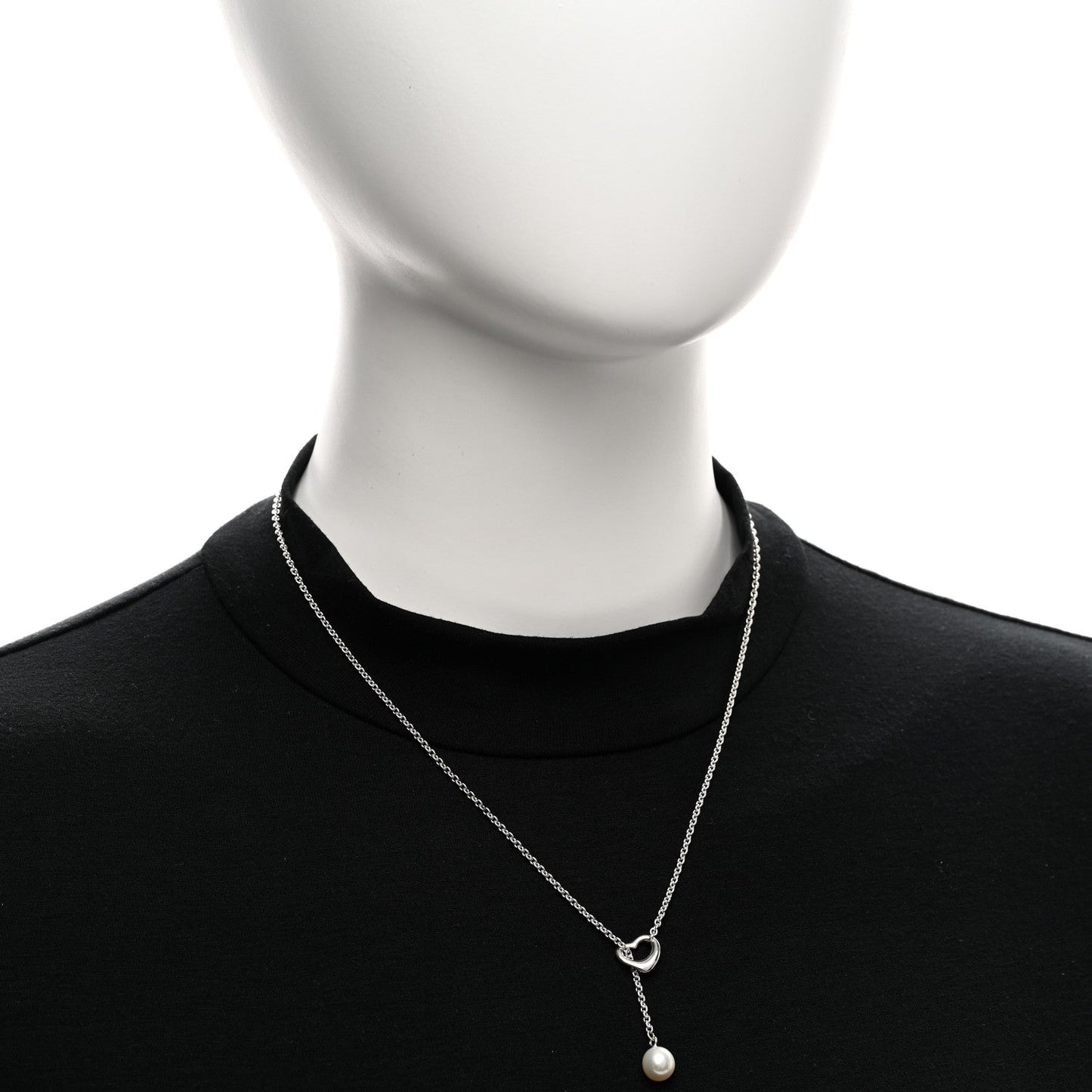 Sterling Silver Cultured Pearl 7.5-8mm Elsa Peretti Open Heart Lariat Necklace