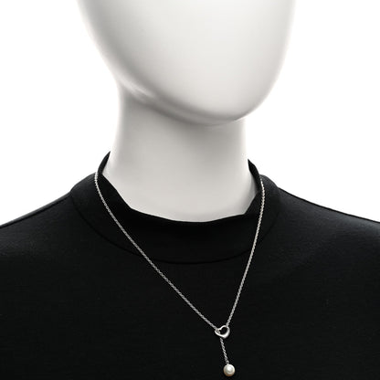 Tiffany Sterling Silver Cultured Pearl 7.5-8mm Elsa Peretti Open Heart Lariat Necklace 2 of 4