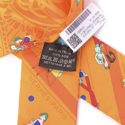 Hermes Silk Ex-Libris Les Parisie Twilly Orange Turquoise 3 of 3