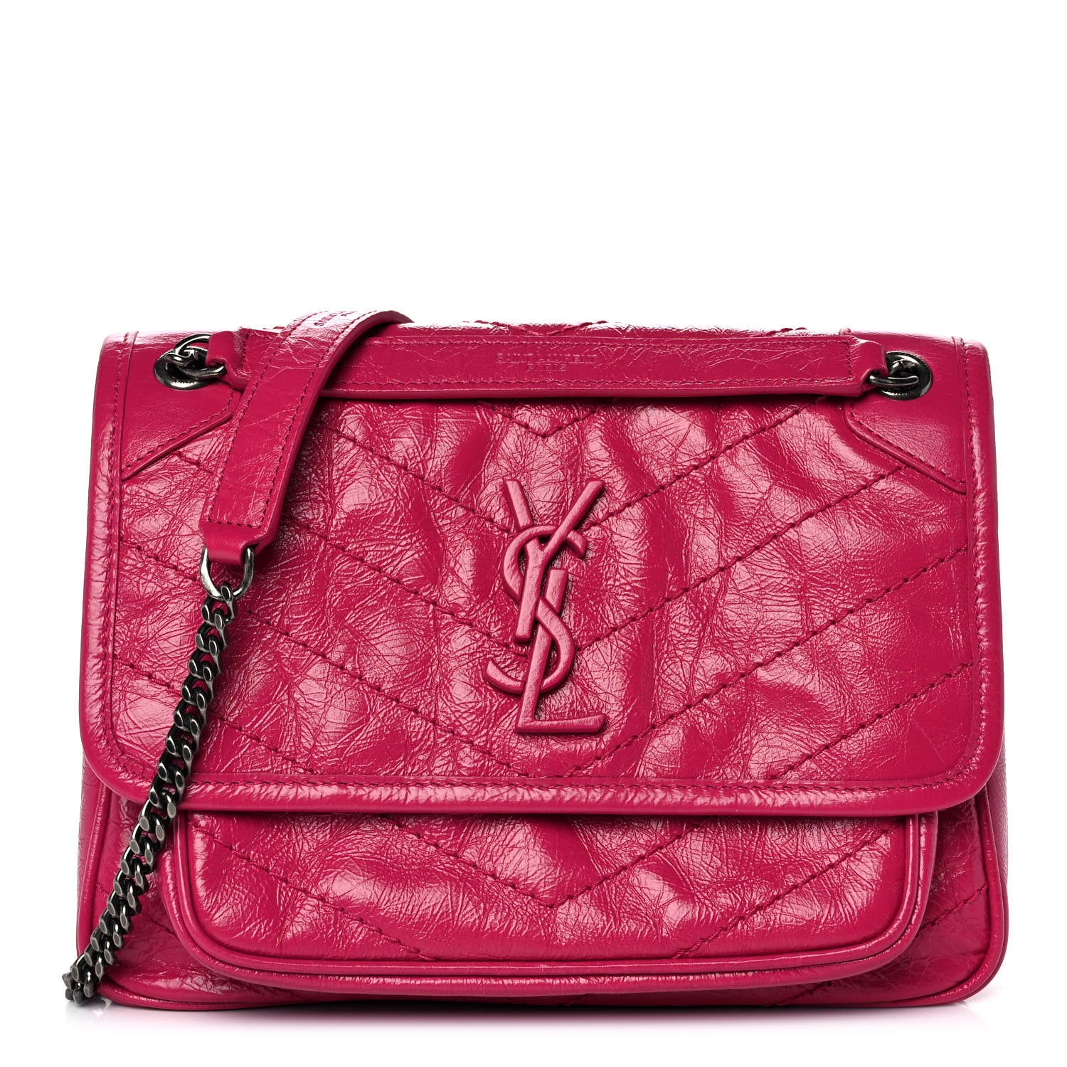 Saint Laurent Crinkled Calfskin Matelasse Monogram Baby Niki Chain Satchel Freesia 1 of 10