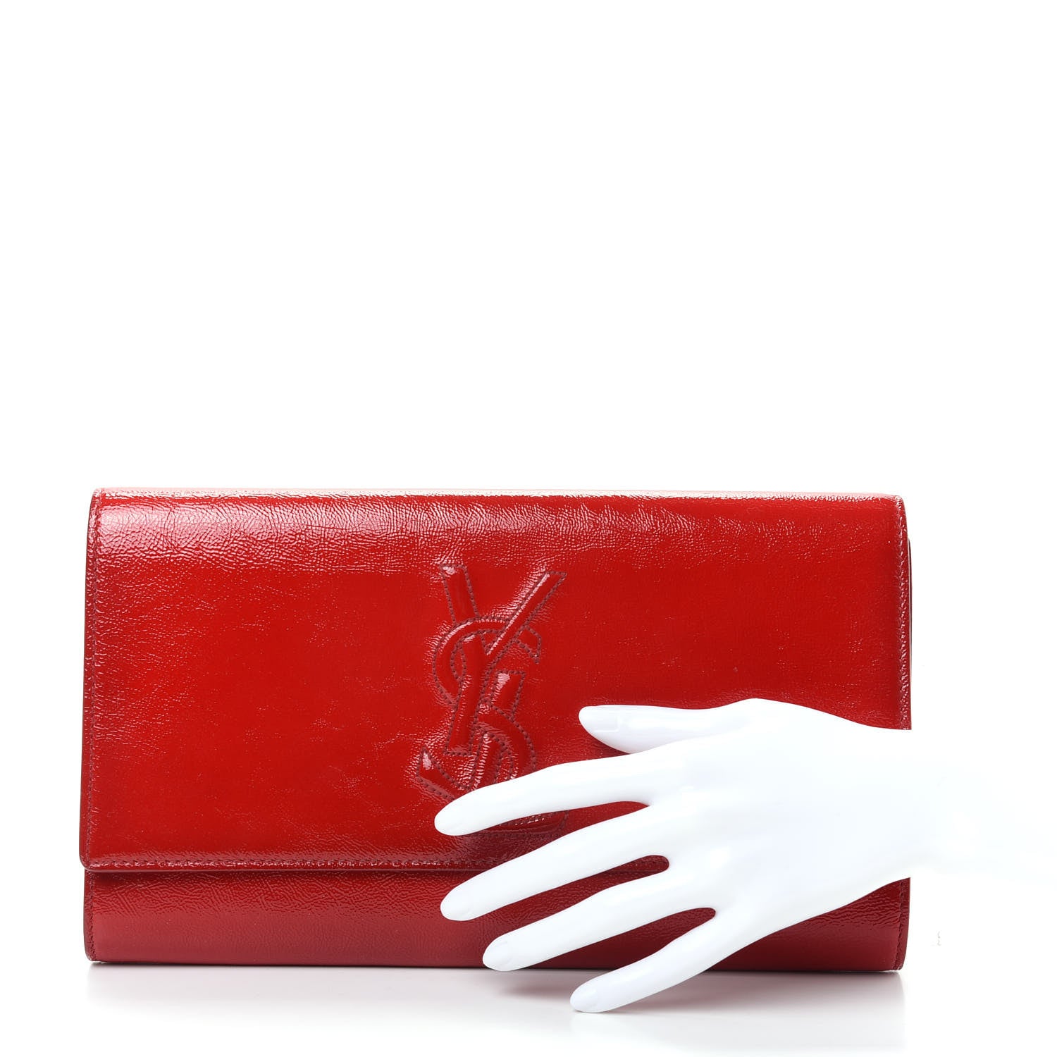 Saint Laurent Textured Patent Monogram Large Belle De Jour Clutch Red 2 of 8
