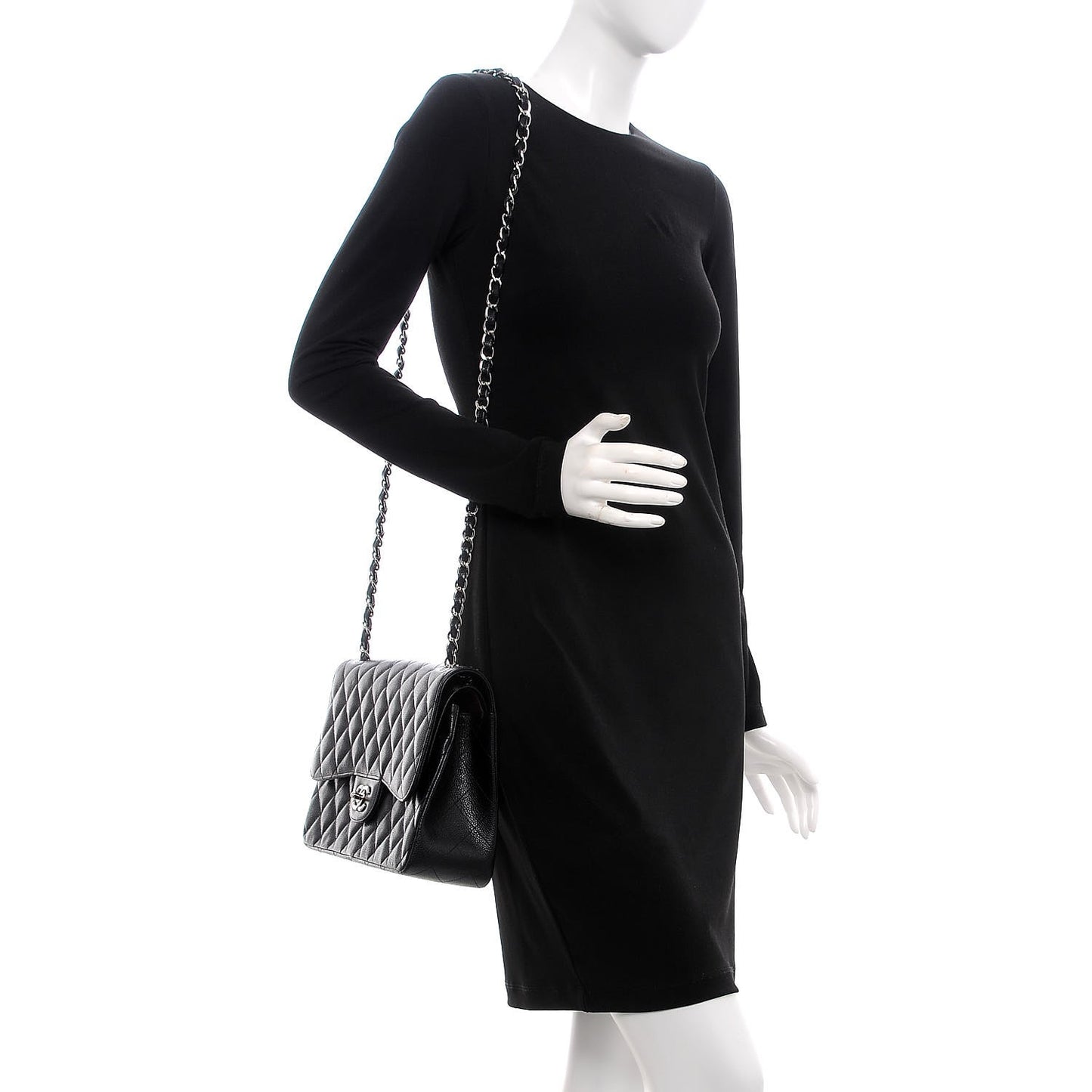 Caviar Quilted Jumbo Double Flap Black
