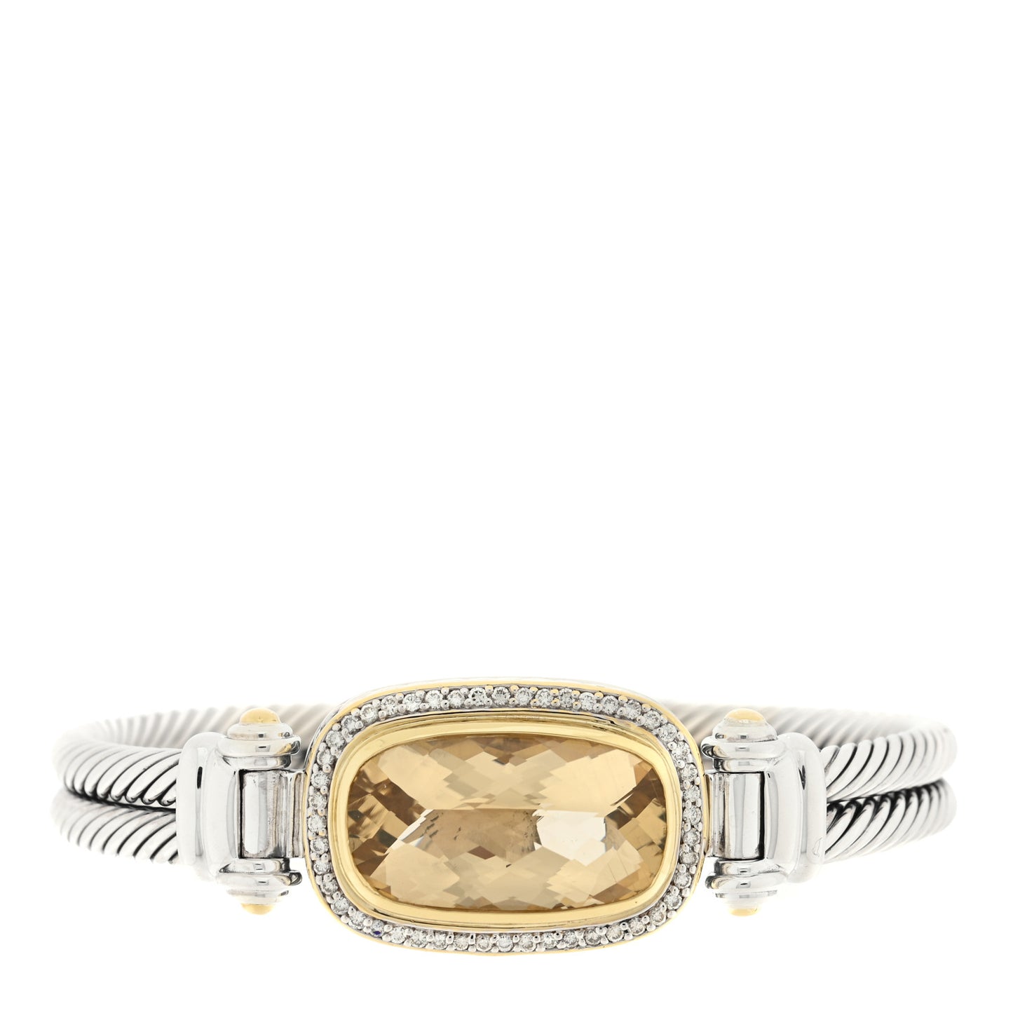 Sterling Silver 18K Yellow Gold Diamond Citrine Elongated Albion Cable Bracelet