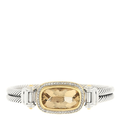 David Yurman Sterling Silver 18K Yellow Gold Diamond Citrine Elongated Albion Cable Bracelet 1 of 3
