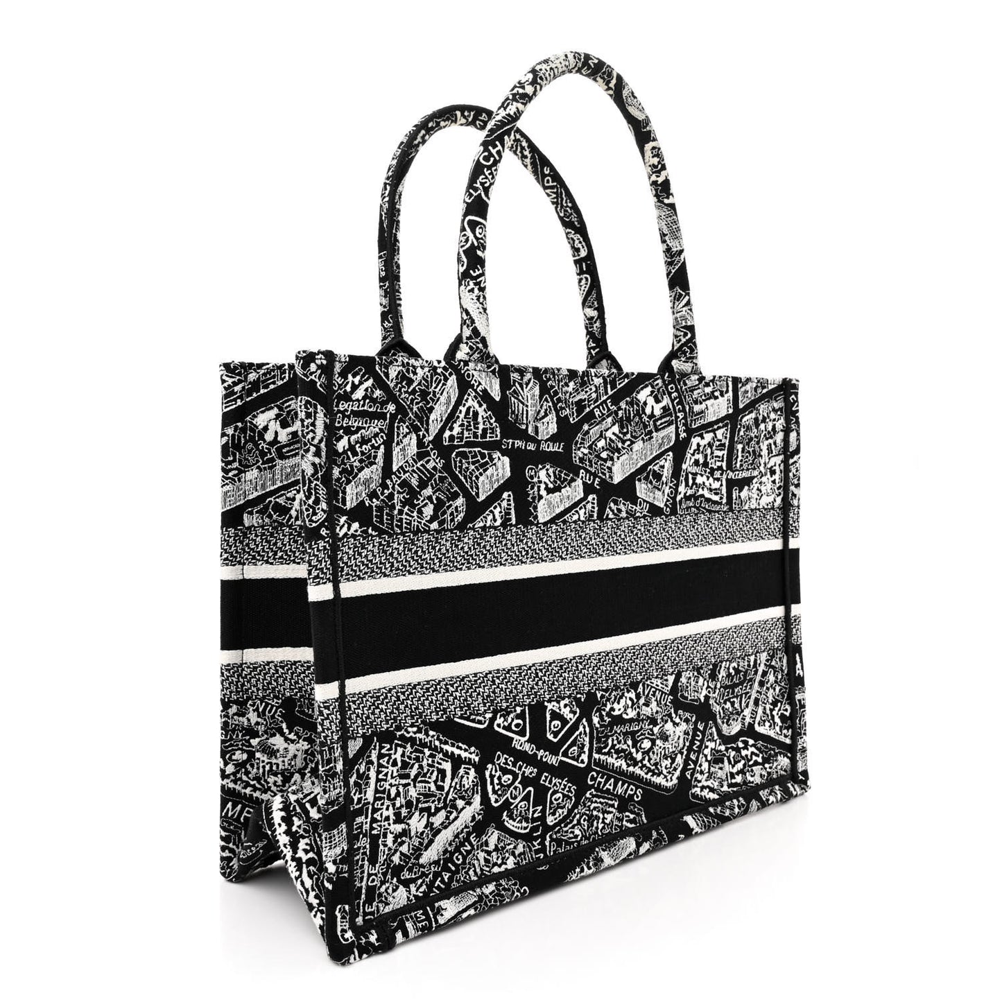 Canvas Embroidered Medium Plan De Paris Book Tote Black White
