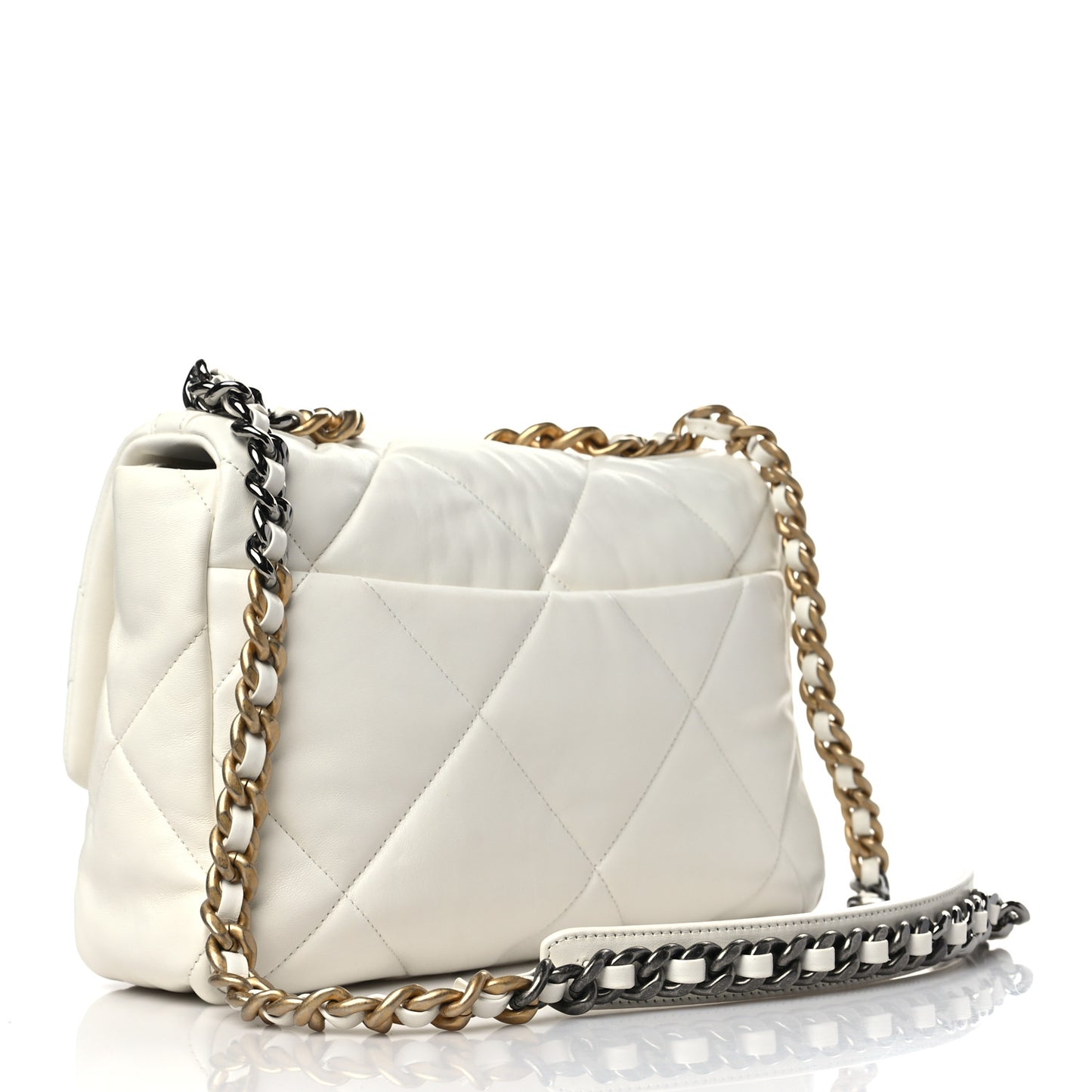 Lambskin Quilted Large Chanel 19 Flap White
