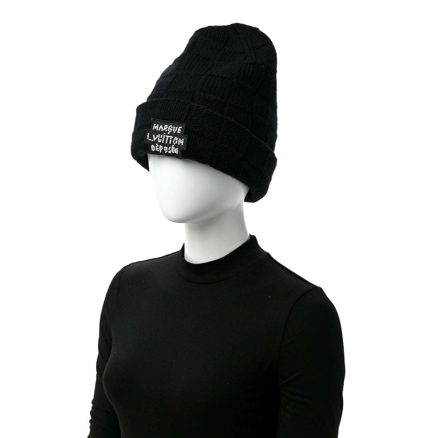 Wool Damier Pearls Beanie Hat Black