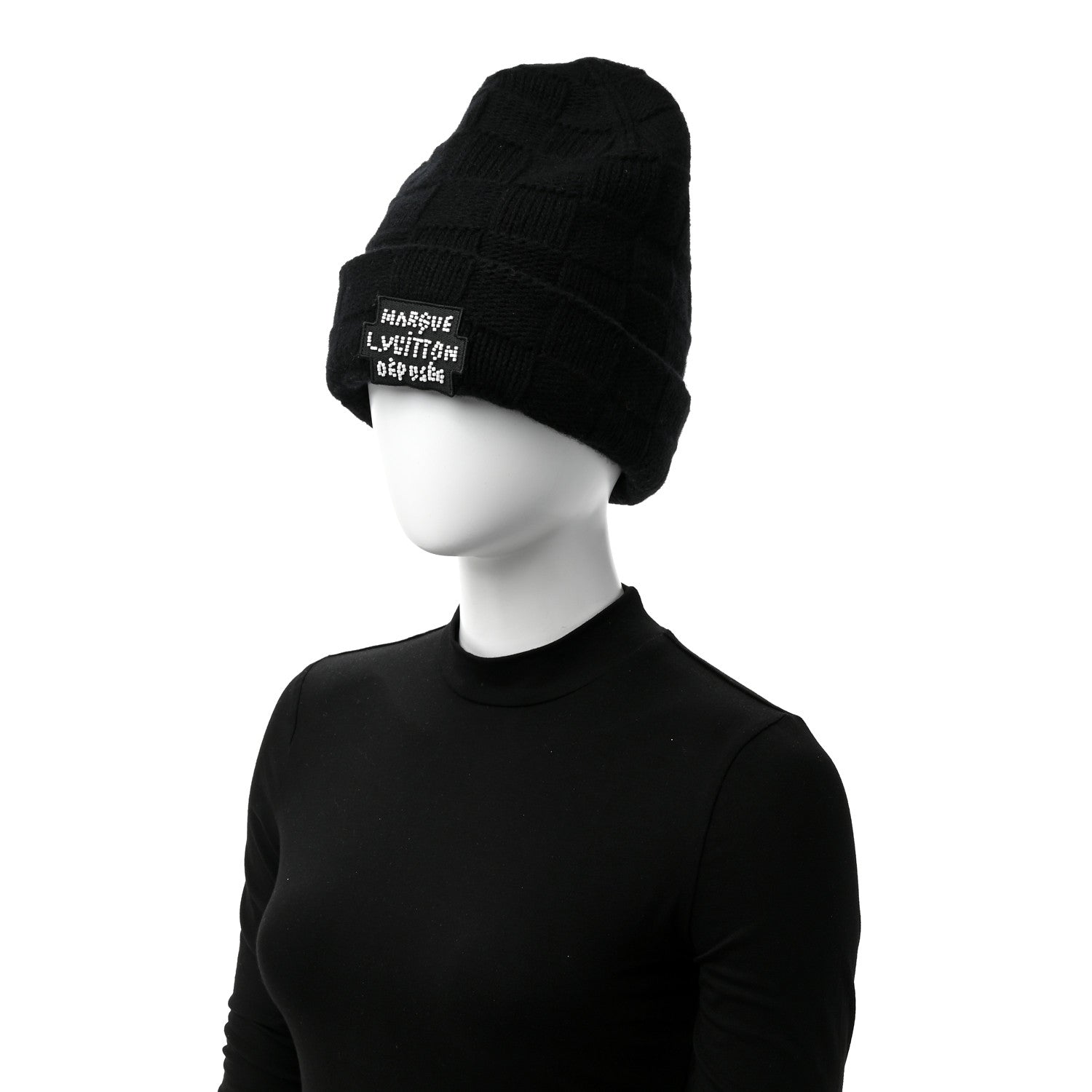 Louis Vuitton Wool Damier Pearls Beanie Hat Black 2 of 5