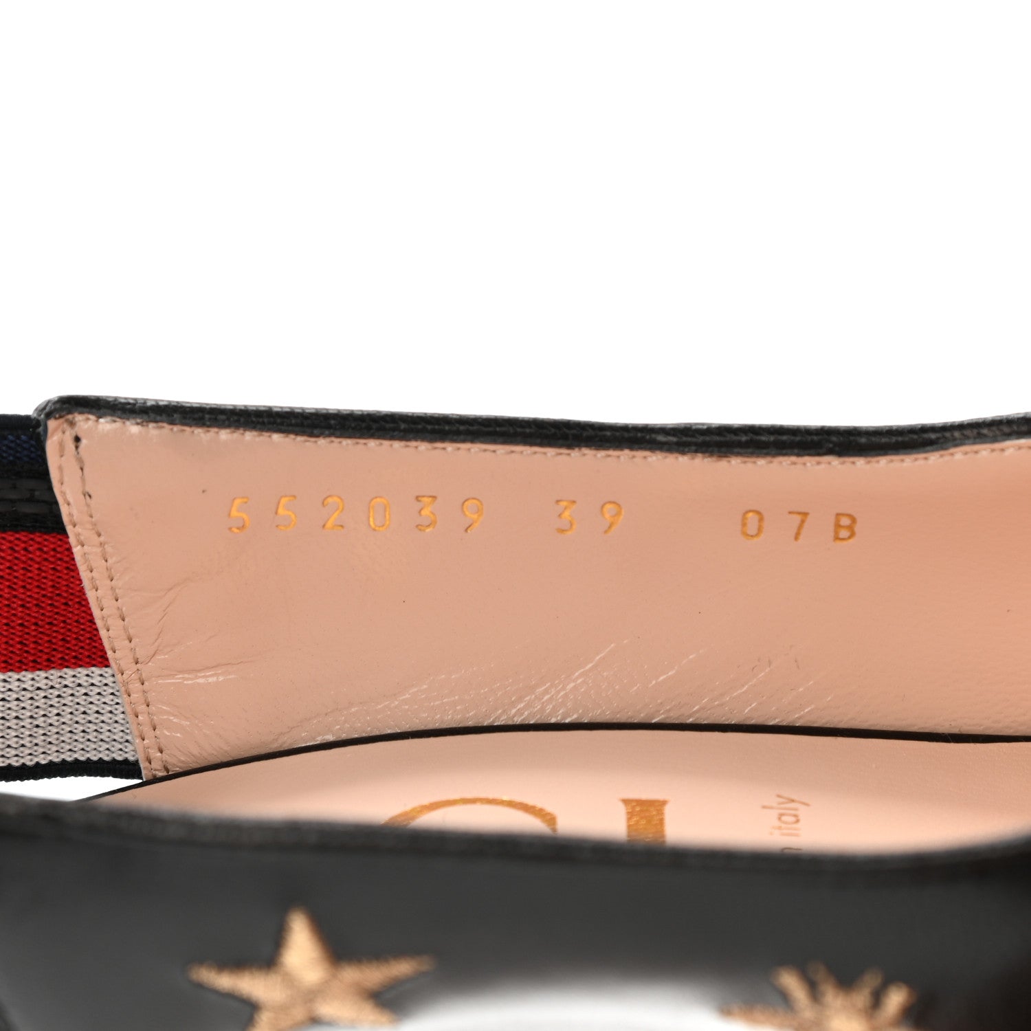 Gucci Calfskin Web Bee Star Embroidered Sylvie Mid Heel Slingback Pumps 39 Black 8 of 10