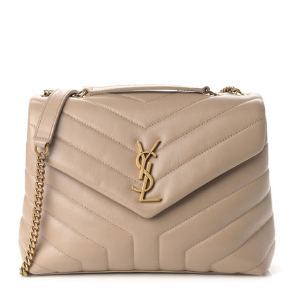 Saint Laurent Calfskin Y Quilted Monogram Small Loulou Chain Satchel Dark Beige 1 of 10