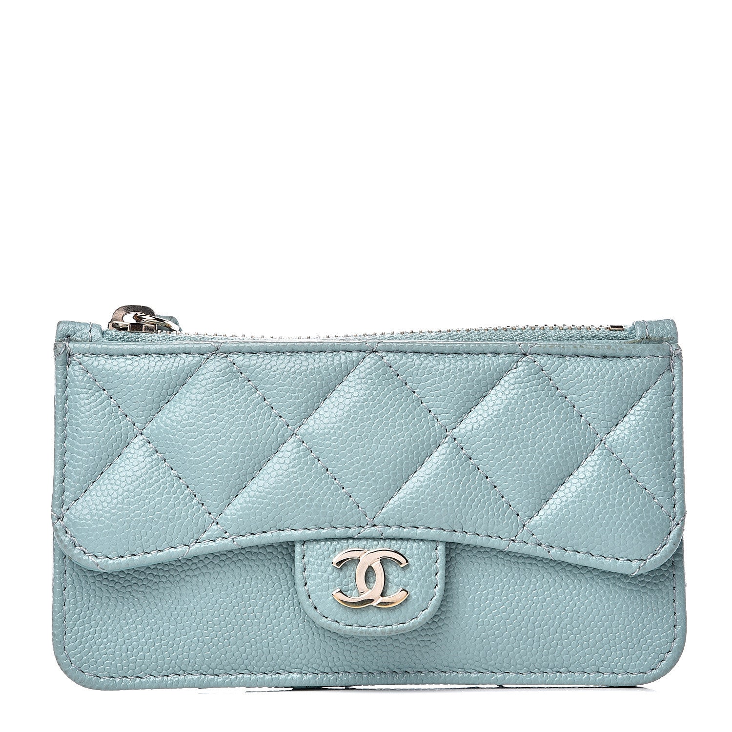 Chanel Caviar Quilted Flap Zip Card Holder Light Blue 1 of 6