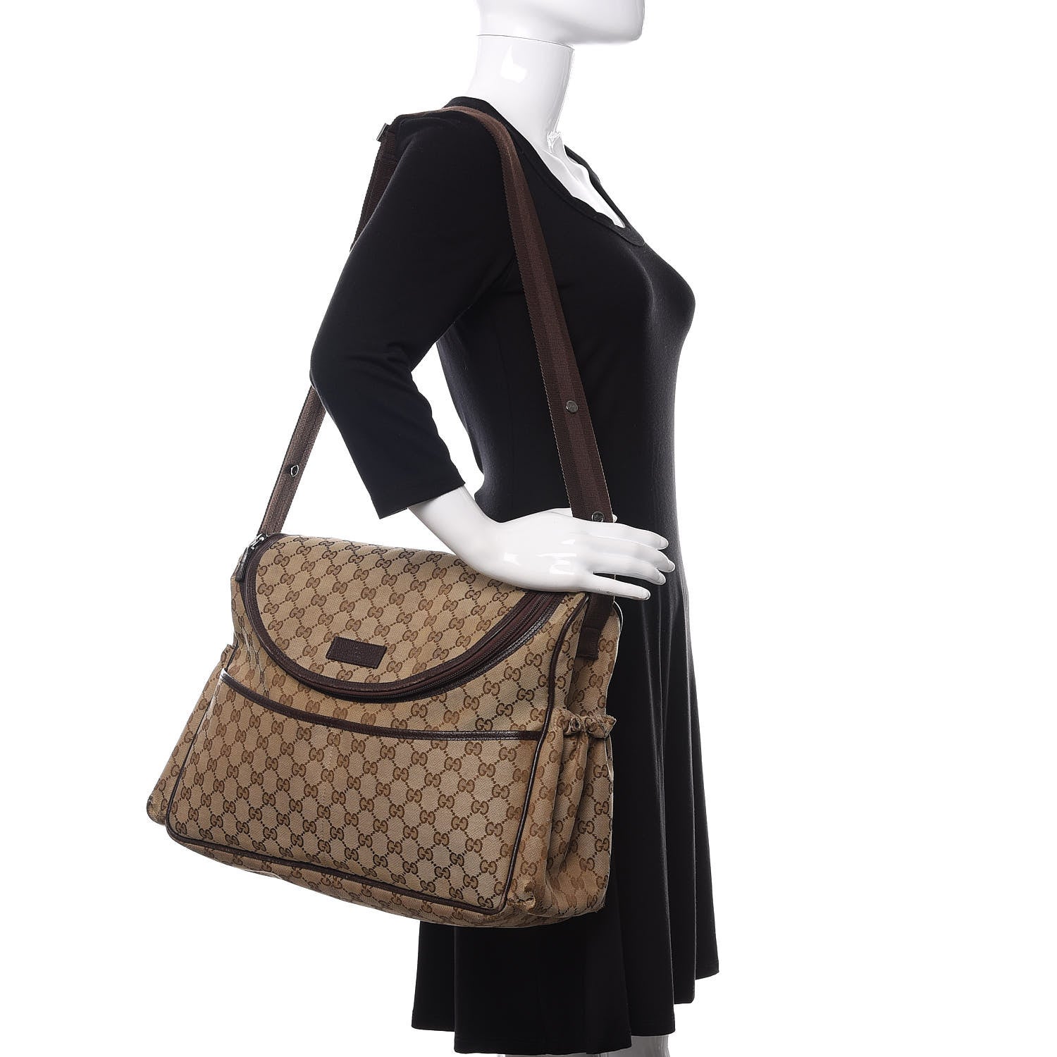 Gucci Monogram Natural Pigskin Large Diaper Bag Beige Ebony Cocoa Dark Chocolate 2 of 23