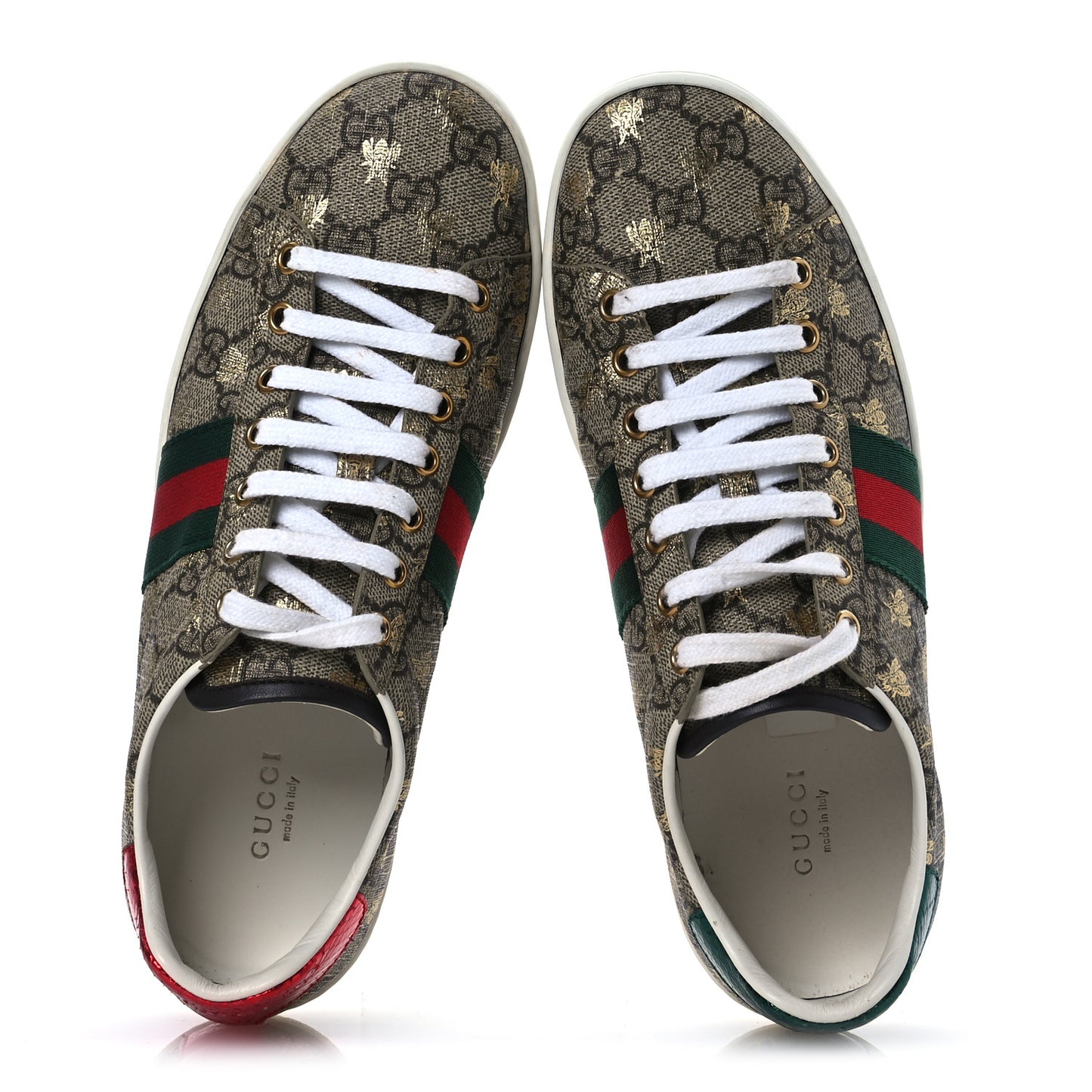GG Supreme Monogram Bees Ayers Web Womens Ace Sneakers 39 Beige Oro Green Red