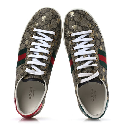 Gucci GG Supreme Monogram Bees Ayers Web Womens Ace Sneakers 39 Beige Oro Green Red 2 of 15