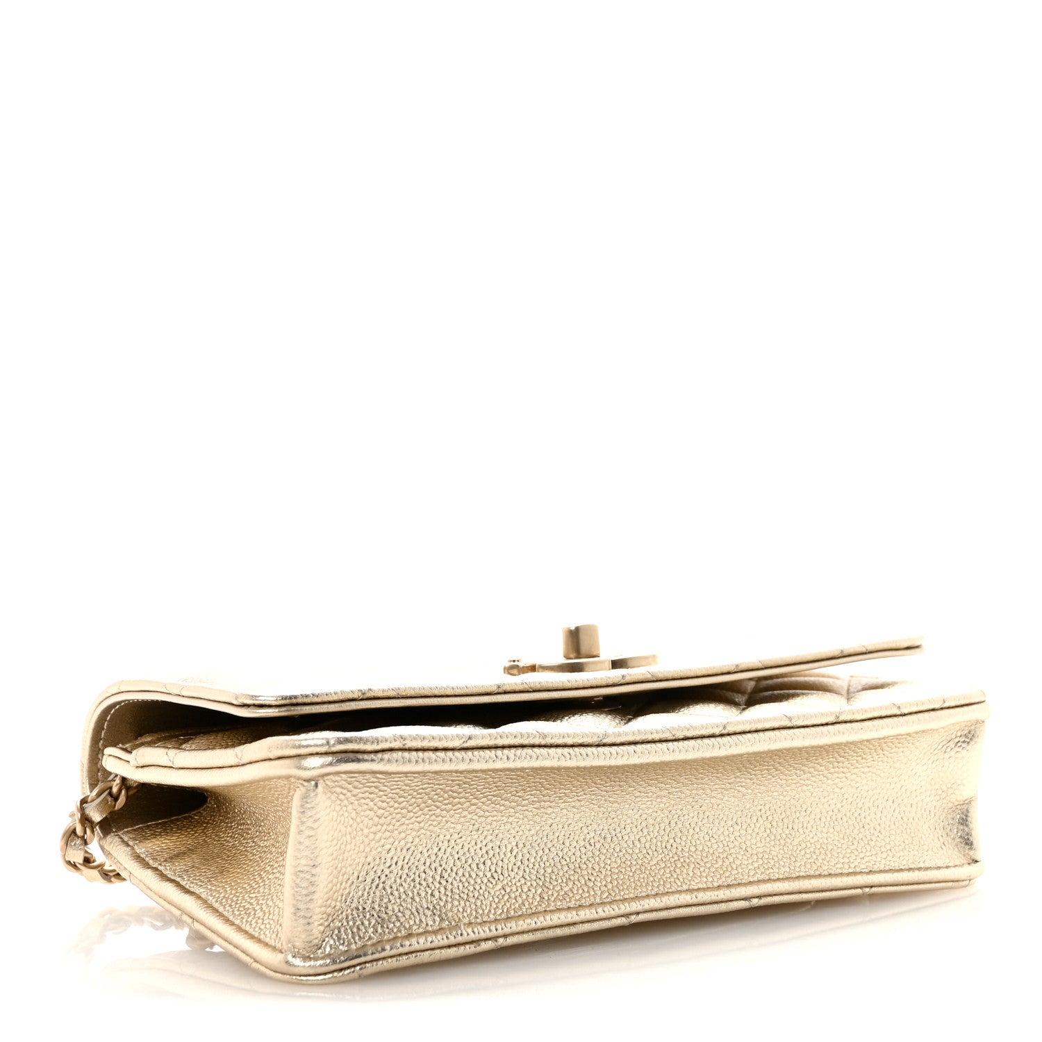 Chanel Metallic Caviar Quilted CC Crush Wallet On Chain WOC Light Gold 4 of 12