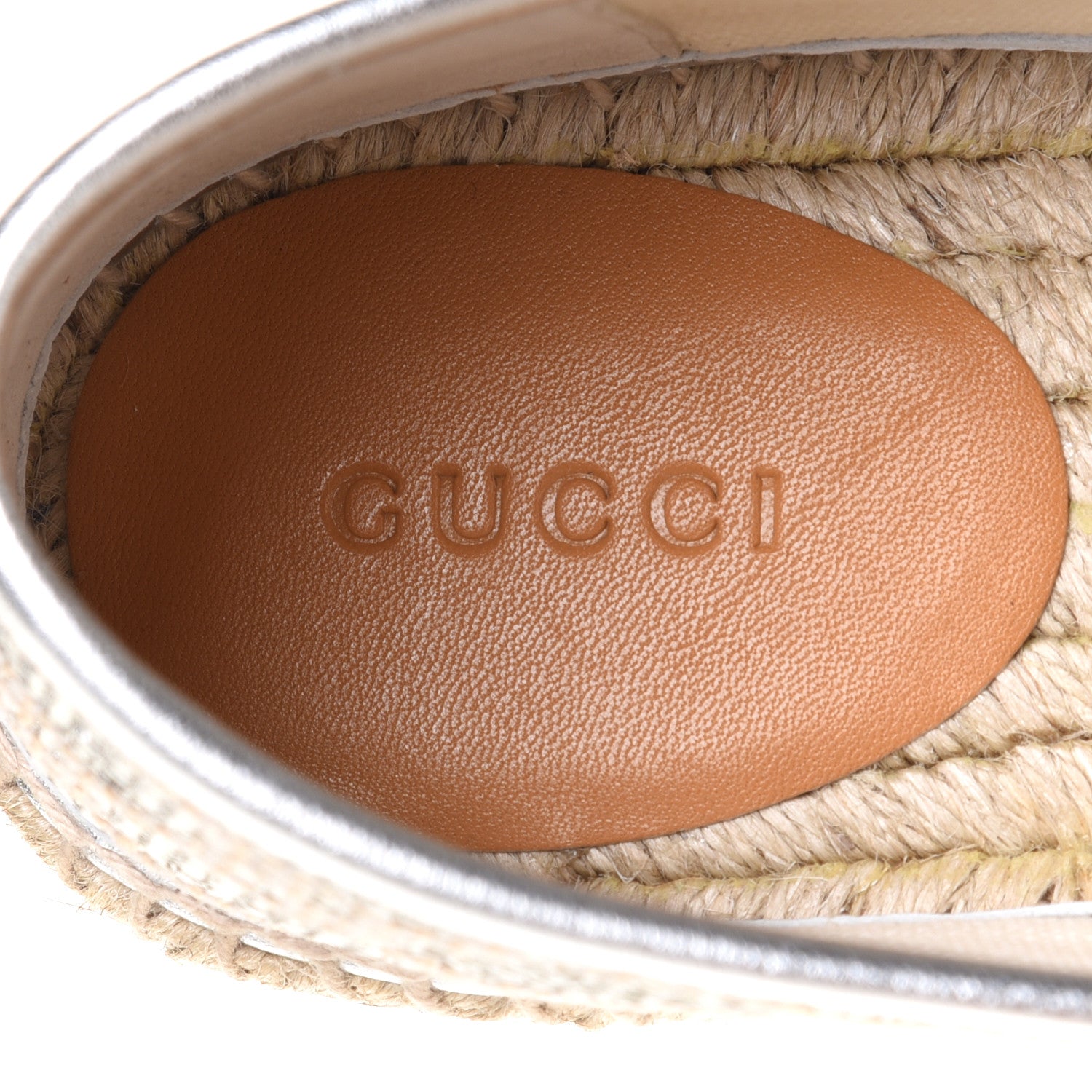 Gucci Lame Nappa GG Monogram Espadrilles 41 Silver Beige 6 of 11