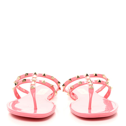 Valentino Garavani PVC Jelly Rockstud Caged Flat Thong Sandals 39 Dawn Pink 2 of 8