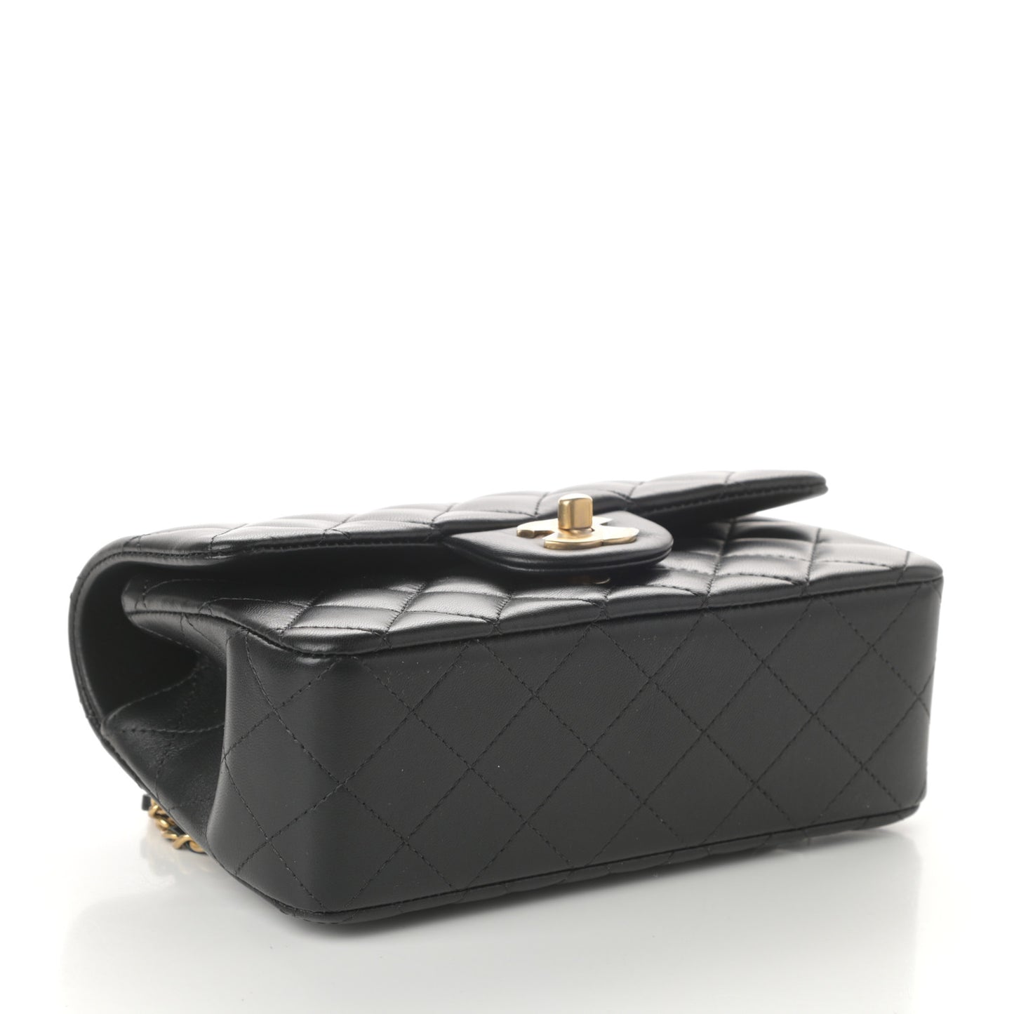 Lambskin Quilted Mini Top Handle Rectangular Flap Black