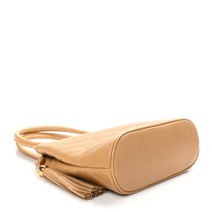 Chanel Caviar Chevron Tassel Tote Beige 4 of 10