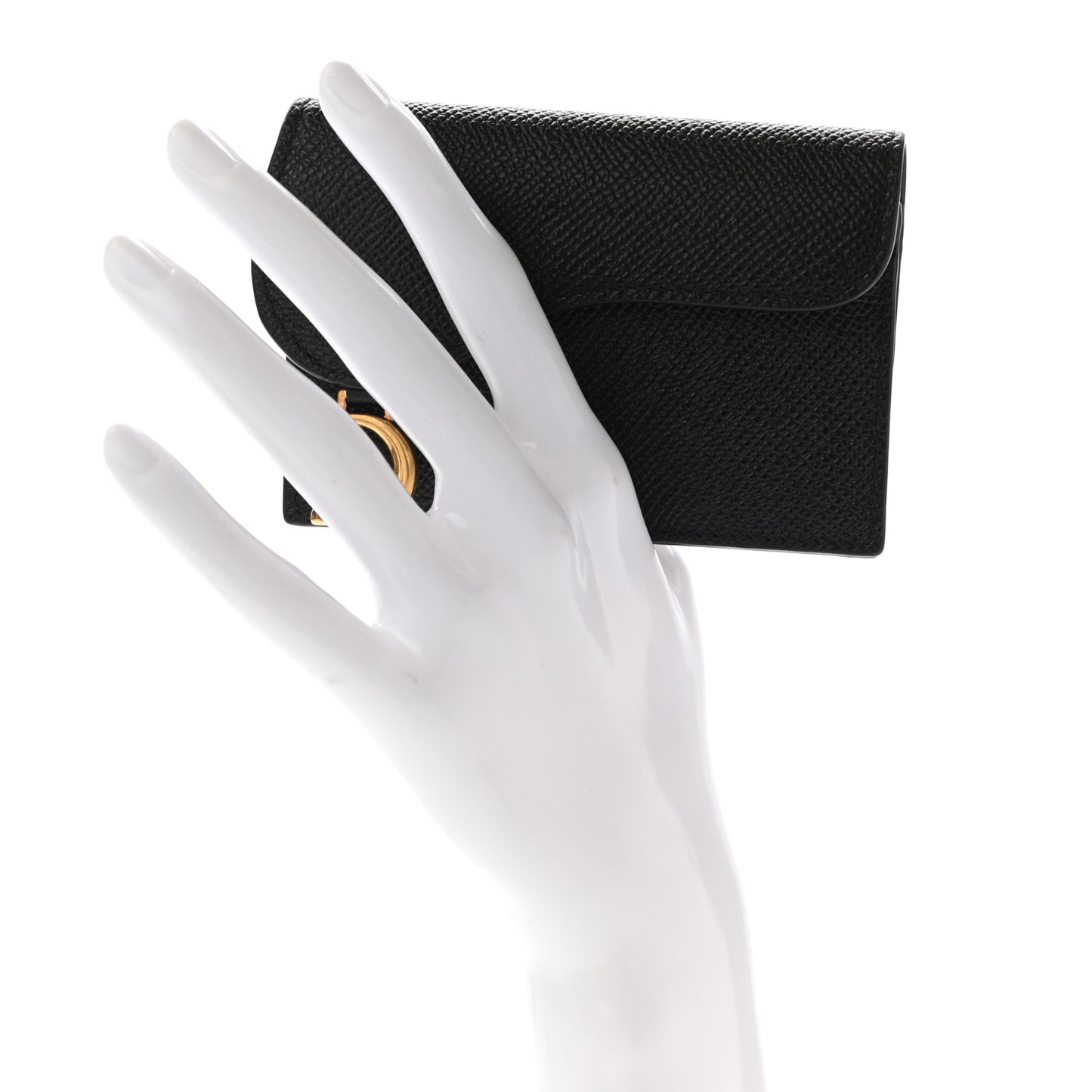 Grained Calfskin Saddle Card Holder Black