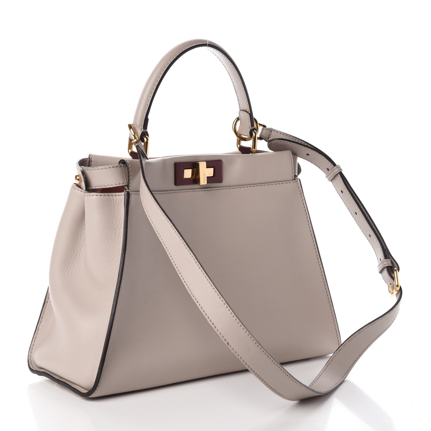 Fendi Vitello Seta Shiny Nappa Medium Peekaboo Iconic Satchel Grigio Polvere Bois de Rose 4 of 10