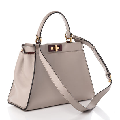 Fendi Vitello Seta Shiny Nappa Medium Peekaboo Iconic Satchel Grigio Polvere Bois de Rose 4 of 10