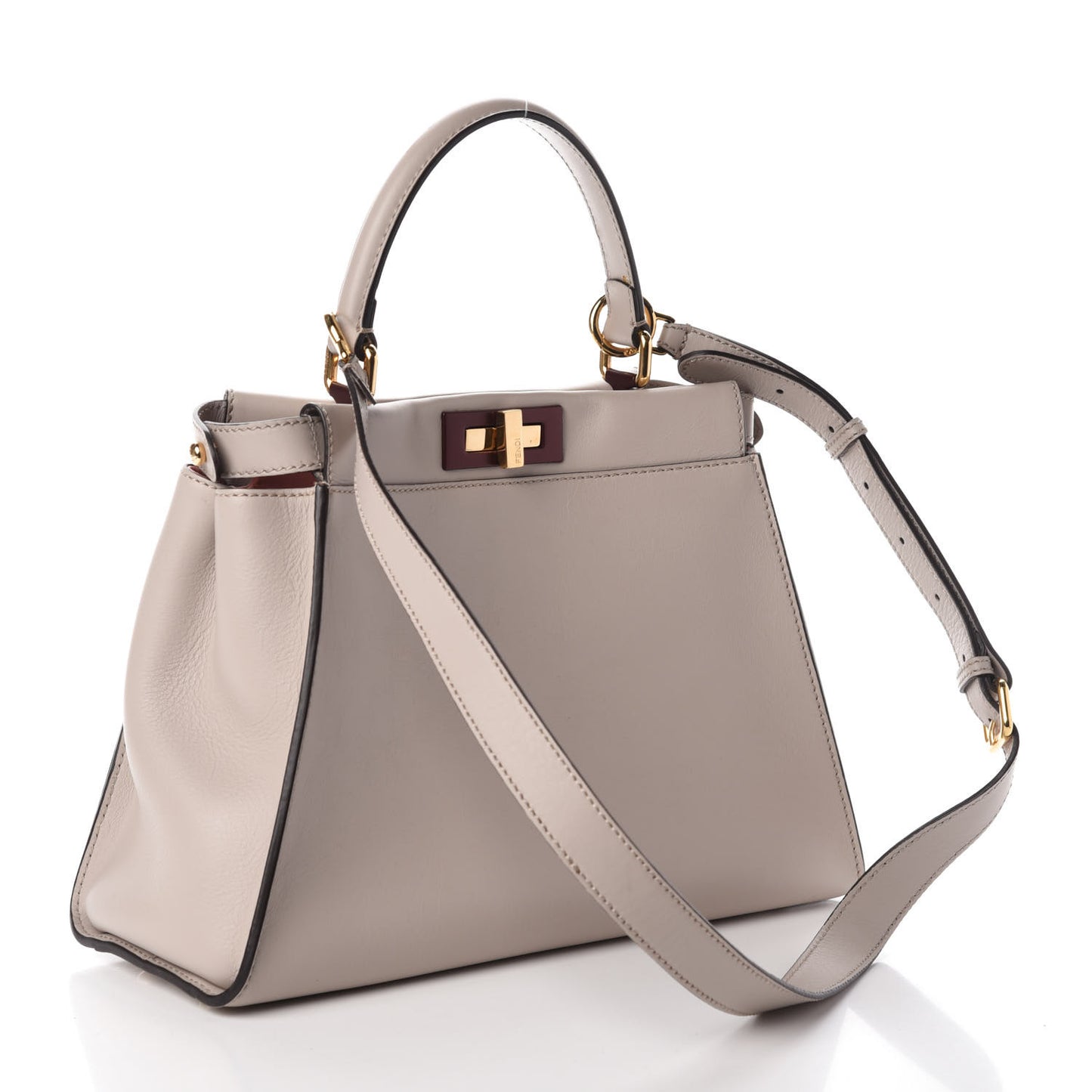 Vitello Seta Shiny Nappa Medium Peekaboo Iconic Satchel Grigio Polvere Bois de Rose
