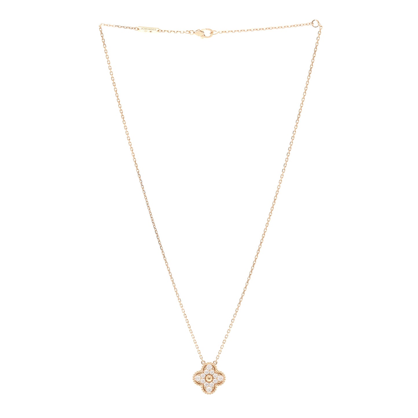 18K Rose Gold Diamond Vintage Alhambra Pendant Necklace