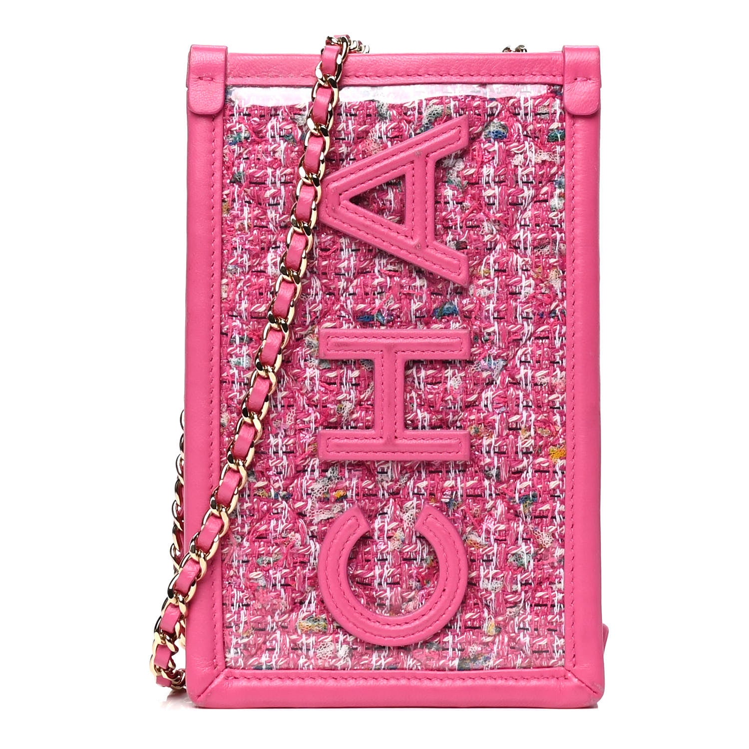 Chanel Tweed PVC Lambskin Clutch With Chain Pink 1 of 6