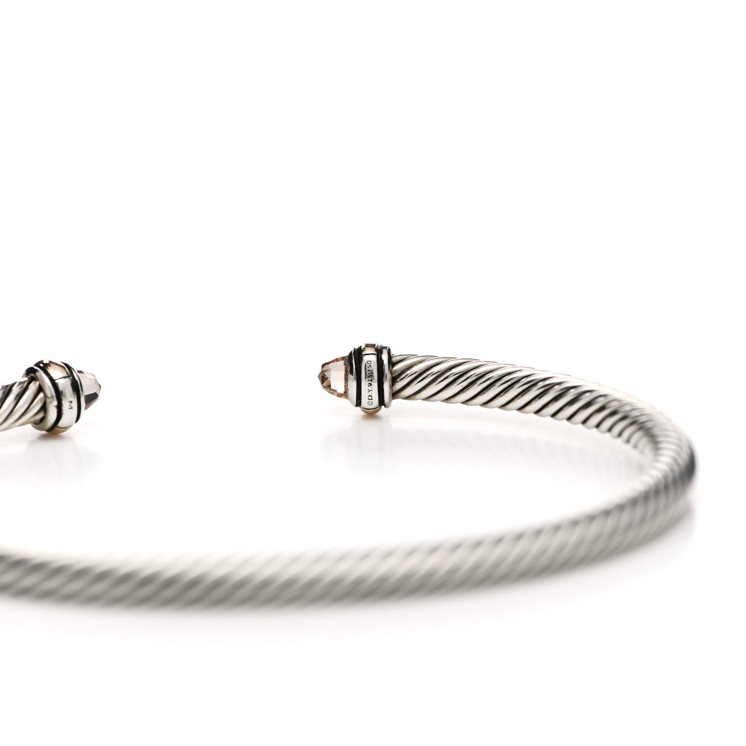 David Yurman Sterling Silver 18K Rose Gold Morganite 4mm Cable Classics Bracelet 3 of 4