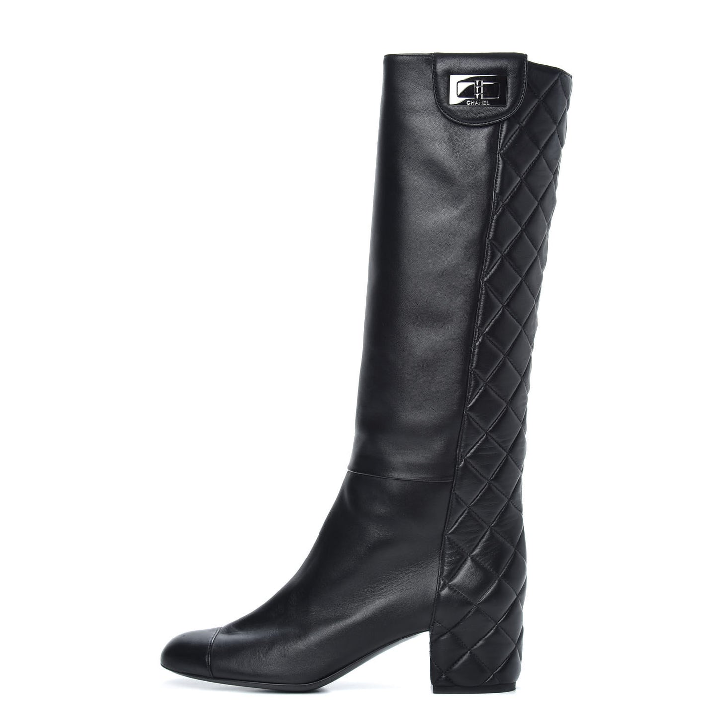 Lambskin Quilted Reissue Knee High Tall Boots 38.5 Black