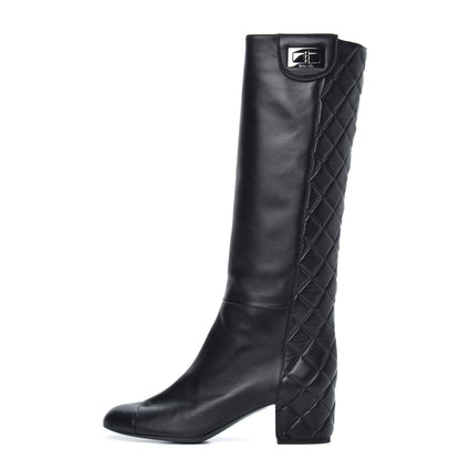 Chanel Lambskin Quilted Reissue Knee High Tall Boots 38.5 Black 1 of 8