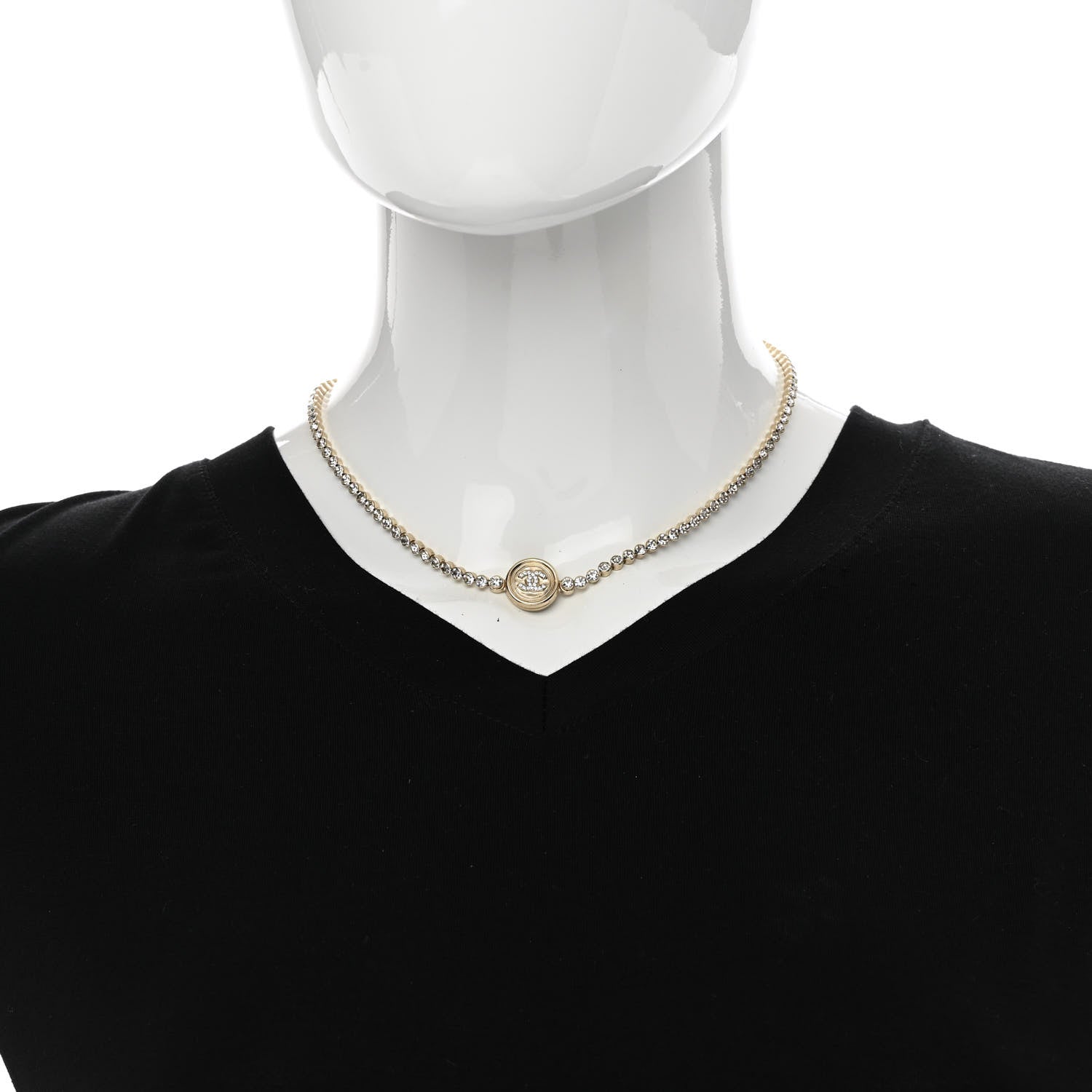 Chanel Crystal CC Chain Short Necklace Gold 2 of 4