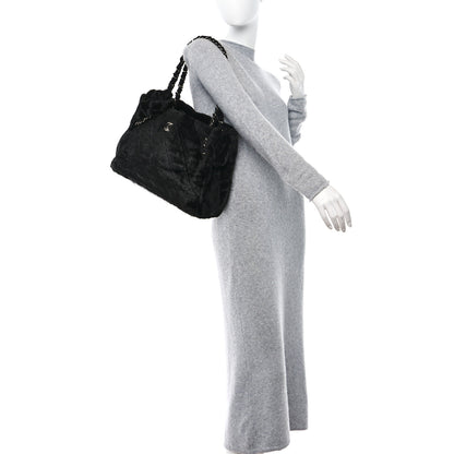Chanel Fantasy Fur Quilted Camellia Tote Black 2 of 11