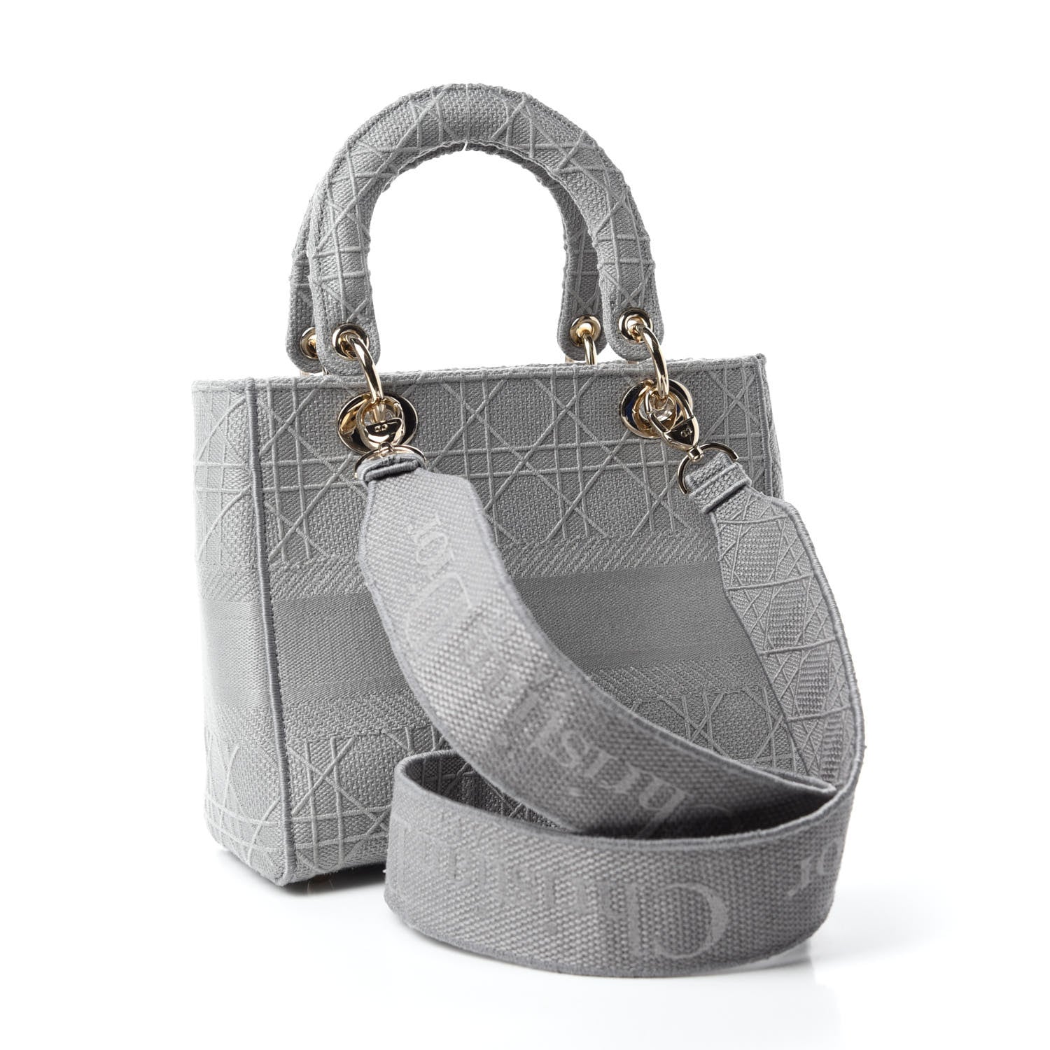 Christian Dior Canvas Embroidered Cannage Medium Lady D-Lite Gray 3 of 9