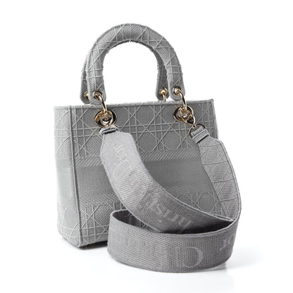 Christian Dior Canvas Embroidered Cannage Medium Lady D-Lite Gray 3 of 9