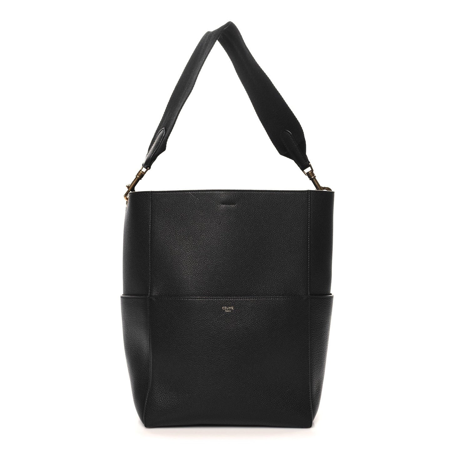 Soft Grained Calfskin Sangle Bucket Bag Black