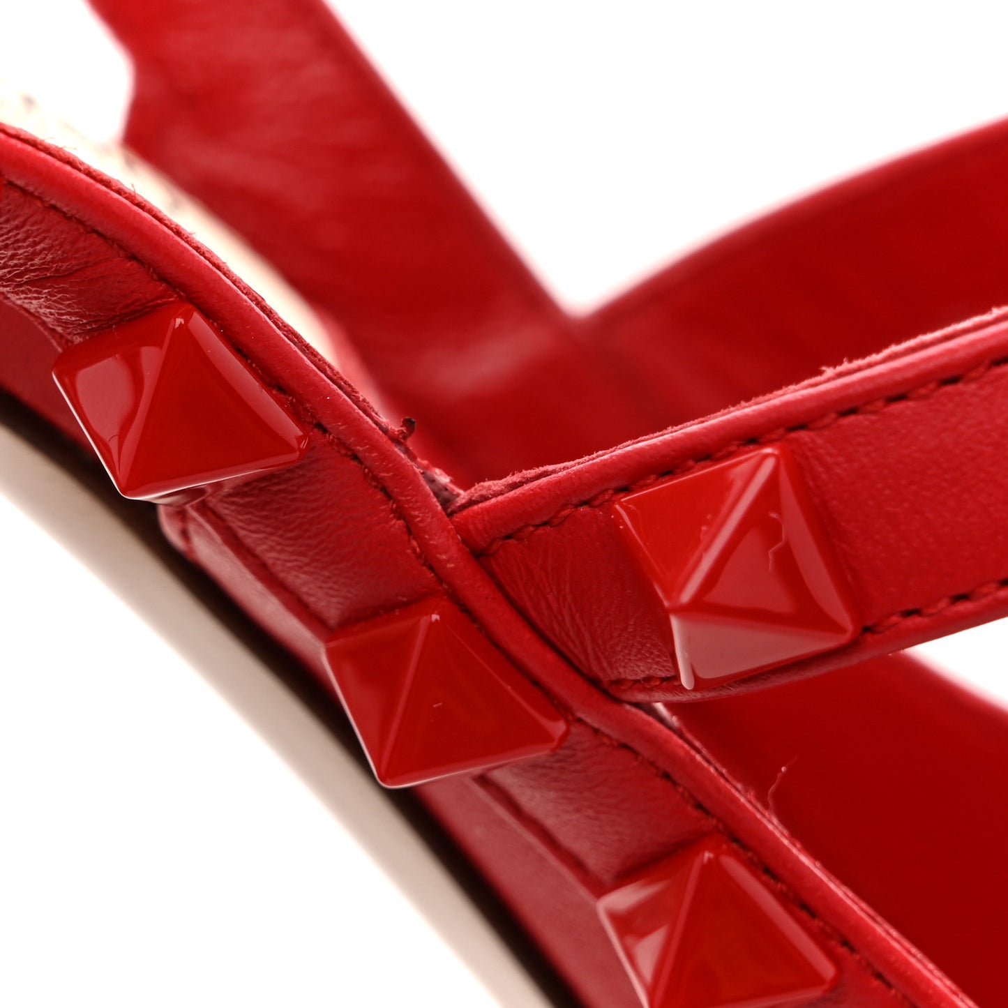 Calfskin Lacquered Monochrome Rockstud Ankle Strap 100mm Pumps 36.5 Rosso Valentino