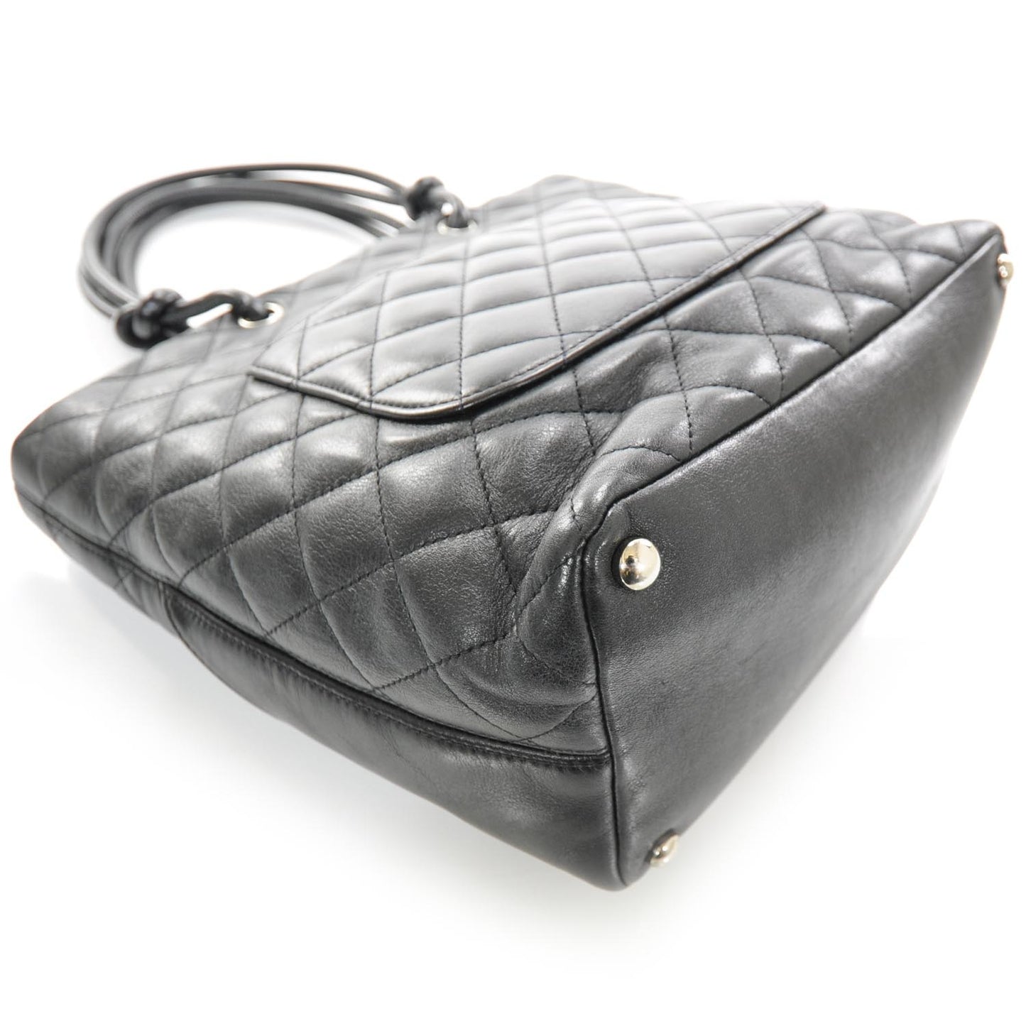 Calfskin Quilted Medium Cambon Tote Black White
