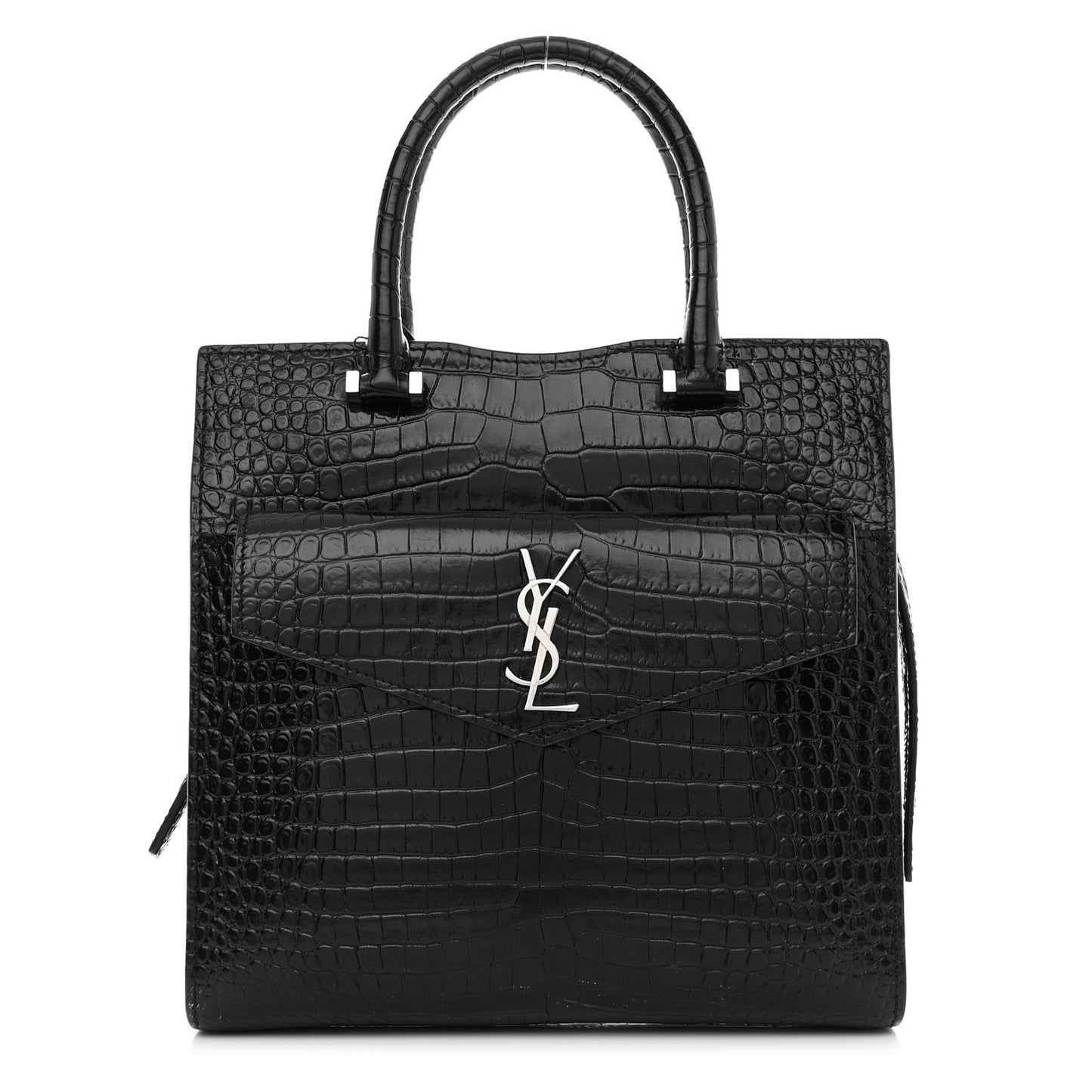 Calfskin Crocodile Embossed Small Uptown Tote Black