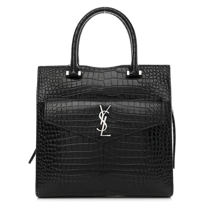 Saint Laurent Calfskin Crocodile Embossed Small Uptown Tote Black 1 of 11