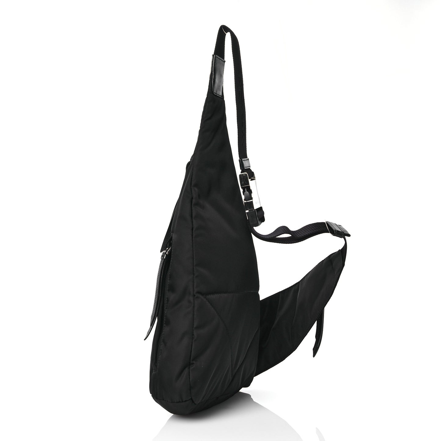Re-Nylon Vitello Metal Triangle Logo Sling Backpack Black
